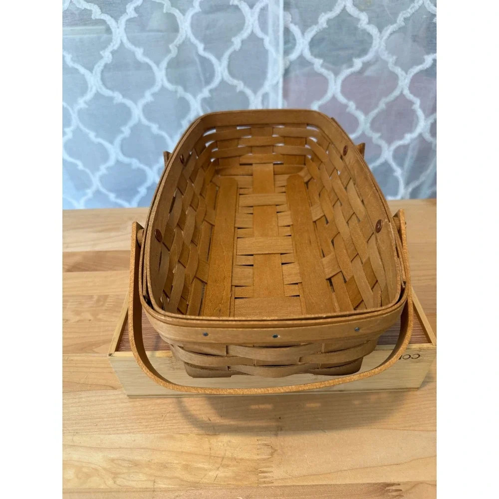 Longaberger Handmade Woven Basket Rectangular Dual Swing Handles 14x8.5 Dresden